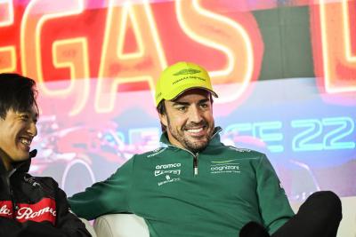 Fernando Alonso (ESP) Aston Martin F1 Team in the FIA Press Conference. Formula 1 World Championship, Rd 22, Las Vegas