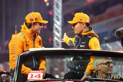 (L to R): Oscar Piastri (AUS) McLaren and Lando Norris (GBR) McLaren on the drivers' parade. Formula 1 World Championship,