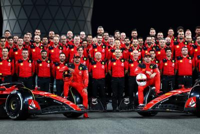 (L to R): Carlos Sainz Jr (ESP) Ferrari and Charles Leclerc (MON) Ferrari at a team photograph. Formula 1 World