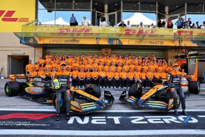 (L to R): Lando Norris (GBR) McLaren and Oscar Piastri (AUS) McLaren at a team photograph. Formula 1 World Championship,