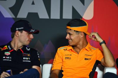 (L to R): Max Verstappen (NLD) Red Bull Racing and Lando Norris (GBR) McLaren in the FIA Press Conference. Formula 1 World