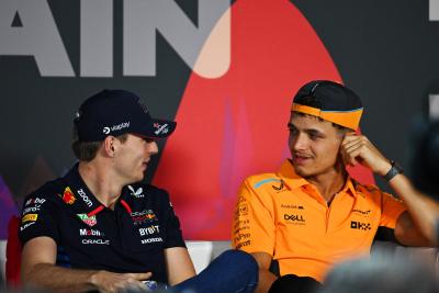 (L to R): Max Verstappen (NLD) Red Bull Racing and Lando Norris (GBR) McLaren in the FIA Press Conference. Formula 1 World