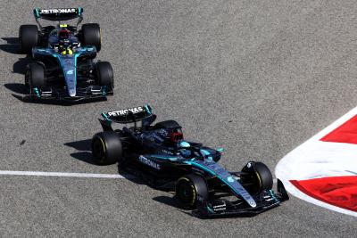 George Russell (GBR) Mercedes AMG F1 W15 leads team mate Lewis Hamilton (GBR) Mercedes AMG F1 W15. Formula 1 World