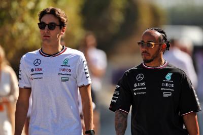 (L to R): George Russell (GBR) Mercedes AMG F1 with team mate Lewis Hamilton (GBR) Mercedes AMG F1. Formula 1 World