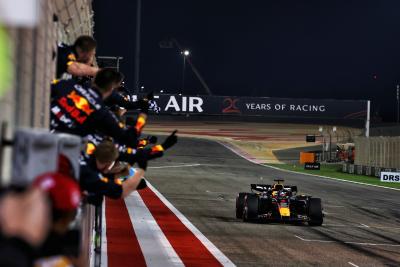 Race winner Max Verstappen (NLD) Red Bull Racing RB20 takes the chequered flag at the end of the race. Formula 1 World
