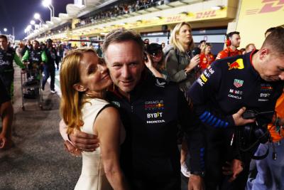 (L to R): Geri Horner (GBR) Singer with her husband Christian Horner (GBR) Red Bull Racing Team Principal at the end of the