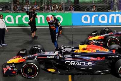 Race winner Max Verstappen (NLD) Red Bull Racing RB20 celebrates in parc ferme. Formula 1 World Championship, Rd 2, Saudi