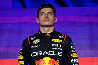 Race winner Max Verstappen (NLD) Red Bull Racing celebrates on the podium. Formula 1 World Championship, Rd 2, Saudi
