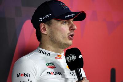 Max Verstappen (NLD) Red Bull Racing in the post race FIA Press Conference. Formula 1 World Championship, Rd 2, Saudi