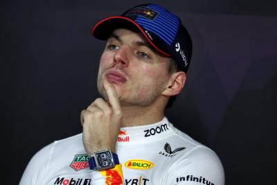 Max Verstappen (NLD) Red Bull Racing in the post race FIA Press Conference. Formula 1 World Championship, Rd 2, Saudi