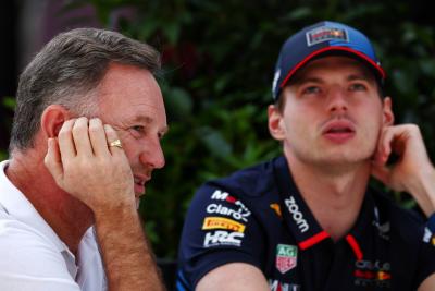 (L to R): Christian Horner (GBR) Red Bull Racing Team Principal with Max Verstappen (NLD) Red Bull Racing. Formula 1 World