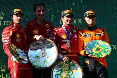 1st place Carlos Sainz Jr (ESP) Ferrari, 2nd place Charles Leclerc (MON) Ferrari and 3rd place Lando Norris (GBR) McLaren.