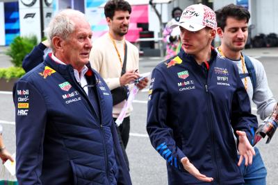 (L to R): Dr Helmut Marko (AUT) Red Bull Motorsport Consultant with Max Verstappen (NLD) Red Bull Racing. Formula 1 World