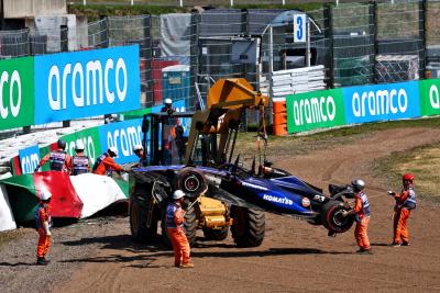 The Williams Racing FW46 of Alexander Albon (THA) Williams Racing is removed after he crashed out of the race. Formula 1