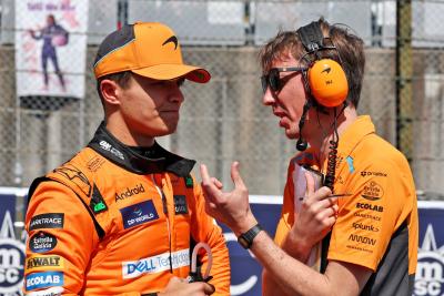(L to R): Lando Norris (GBR) McLaren with William Joseph (GBR) McLaren Race Engineer on the grid. Formula 1 World