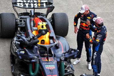 Race winner Max Verstappen (NLD) Red Bull Racing RB20 with second placed team mate Sergio Perez (MEX) Red Bull Racing in