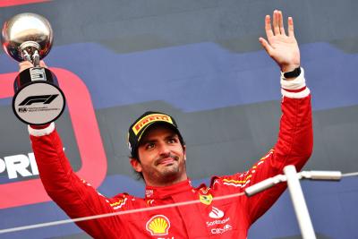 Carlos Sainz Jr (ESP) Ferrari celebrates his third position on the podium. Formula 1 World Championship, Rd 4, Japanese