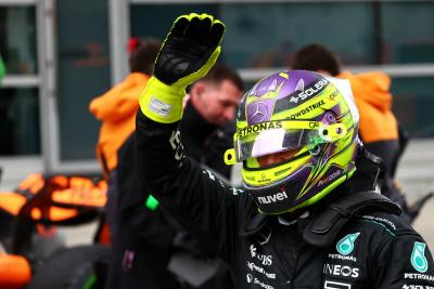 Lewis Hamilton (GBR) Mercedes AMG F1 celebrates second position in Sprint qualifying parc ferme. Formula 1 World