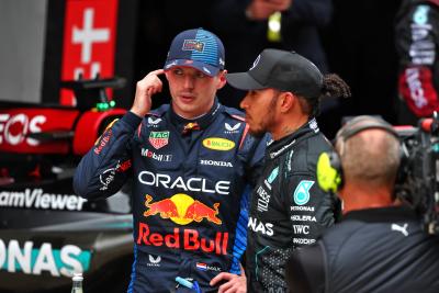 (L to R): Winner Max Verstappen (NLD) Red Bull Racing with second placed Lewis Hamilton (GBR) Mercedes AMG F1 in Sprint parc