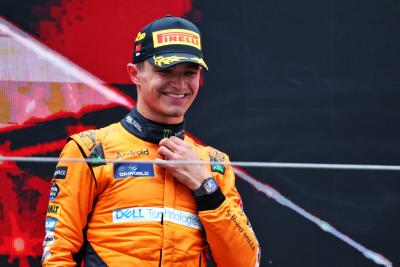 Lando Norris (GBR) McLaren celebrates his second position on the podium. Formula 1 World Championship, Rd 5, Chinese Grand