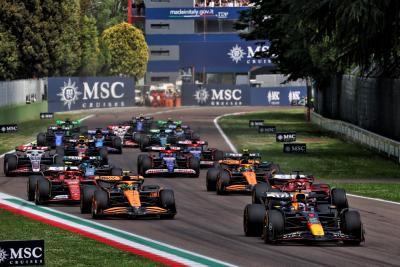 Max Verstappen (NLD) Red Bull Racing RB20 leads at the start of the race. Formula 1 World Championship, Rd 7, Emilia