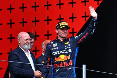 Race winner Max Verstappen (NLD) Red Bull Racing celebrates on the podium. Formula 1 World Championship, Rd 7, Emilia