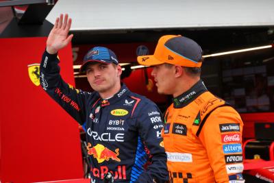 (L to R): Max Verstappen (NLD) Red Bull Racing and Lando Norris (GBR) McLaren in qualifying parc ferme. Formula 1 World