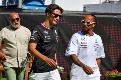 (L to R): George Russell (GBR) Mercedes AMG F1 with team mate Lewis Hamilton (GBR) Mercedes AMG F1. Formula 1 World