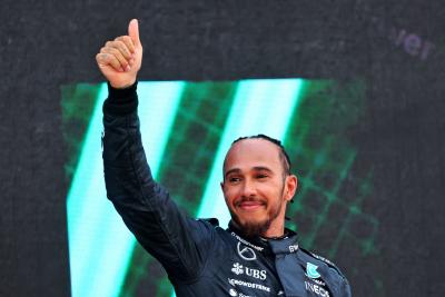 Lewis Hamilton (GBR) Mercedes AMG F1 celebrates his third position on the podium. Formula 1 World Championship, Rd 10,