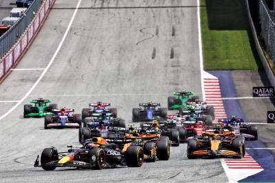 Max Verstappen (NLD) Red Bull Racing RB20 leads at the start of Sprint. Formula 1 World Championship, Rd 11, Austrian