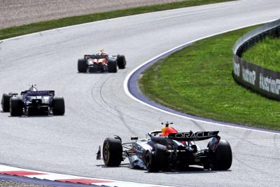 Max Verstappen (NLD) Red Bull Racing RB20 with a puncture. Formula 1 World Championship, Rd 11, Austrian Grand Prix,