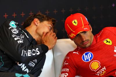 (L to R): George Russell (GBR) Mercedes AMG F1 and Carlos Sainz Jr (ESP) Ferrari in the post race FIA Press Conference.