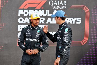 (L to R): Second placed Lewis Hamilton (GBR) Mercedes AMG F1 with team mate and pole sitter George Russell (GBR) Mercedes