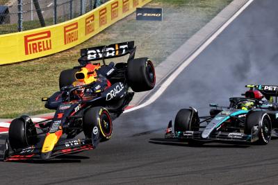 Lewis Hamilton (GBR) Mercedes AMG F1 W15 and Lewis Hamilton (GBR) Mercedes AMG F1 W15 collide. Formula 1 World