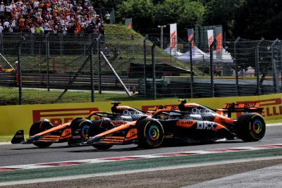 Race winner Oscar Piastri (AUS) McLaren MCL38 and Lando Norris (GBR) McLaren MCL38 at the end of the race. Formula 1 World