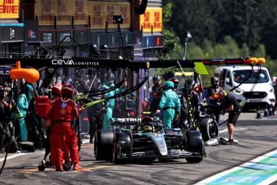 Lewis Hamilton (GBR) Mercedes AMG F1 W15 makes a pit stop. Formula 1 World Championship, Rd 14, Belgian Grand Prix, Spa