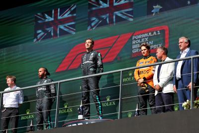 The podium (L to R): Joey McMillan (GBR) Mercedes AMG F1 Lead Race Strategist; Lewis Hamilton (GBR) Mercedes AMG F1, second;