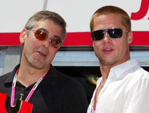 George Clooney and Brad Pitt 2004 Monaco Formula One Grand Prix while promoting their new film Ocean`s 12.. Saturday,