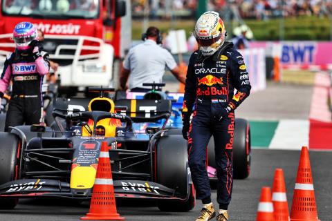 Max Verstappen (NLD) Red Bull Racing RB18 in qualifying parc ferme. Formula 1 World Championship, Rd 13, Hungarian Grand