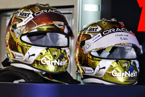 The helmets of Max Verstappen (NLD) 