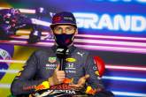Max Verstappen (NLD) Red Bull Racing in de FIA ​​persconferentie na de race.