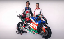 Alex Rins and Lucio Cecchinello with 2023 LCR Honda colours
