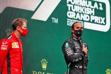Race winner and World Champion Lewis Hamilton (GBR) Mercedes AMG F1 celebrates on the podium.