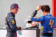 (L to R): Race winner Max Verstappen (NLD) Red Bull Racing and third placed Lando Norris (GBR) McLaren in parc ferme.