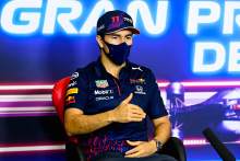 Sergio Perez (MEX) Red Bull Racing in the FIA Press Conference.