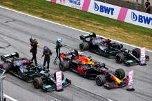 (L to R): Lewis Hamilton (GBR) Mercedes AMG F1 and Valtteri Bottas (FIN) Mercedes AMG F1 in parc ferme at the end of the race.