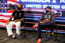 (L to R): Lewis Hamilton (GBR) Mercedes AMG F and Max Verstappen (NLD) Red Bull Racing, in the post race FIA Press Conference.