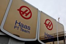 Haas F1 Team building in the paddock with Uralkali branding removed.