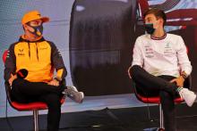 (L to R): Lando Norris (GBR) McLaren and George Russell (GBR) Mercedes AMG F1 in the FIA Press Conference.