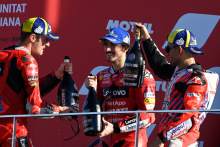 Francesco Bagnaia, Jorge Martin, Jack Miller podium, Valencia MotoGP race, 14 November 2021